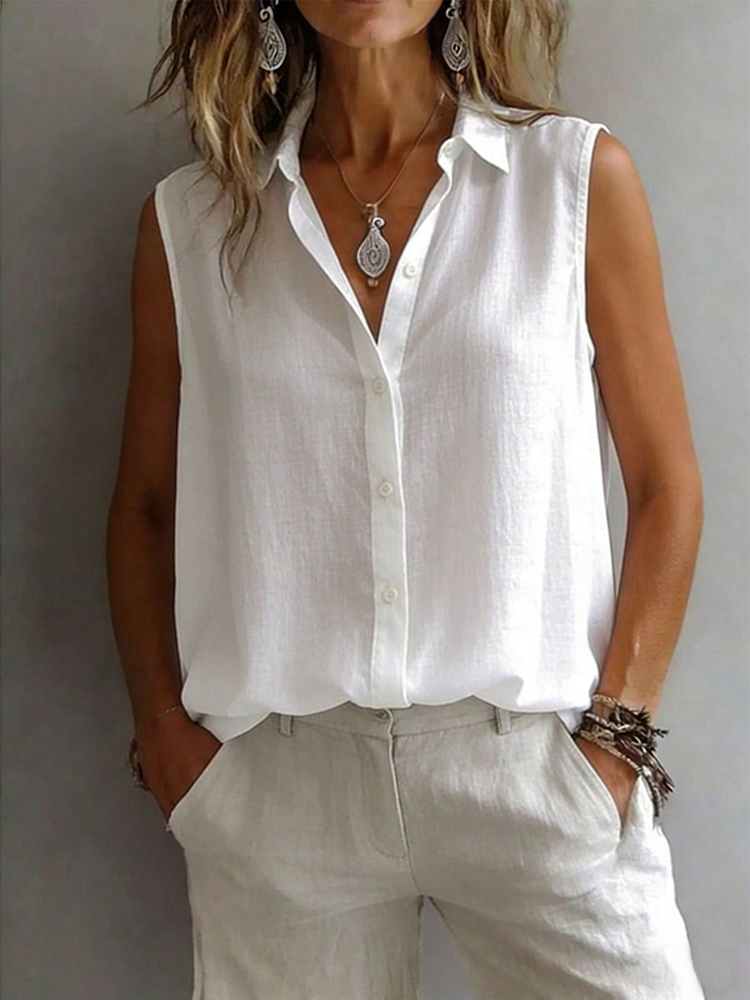 Camisa Sem Mangas Elegante e F - Shirt Camp Collar avaliação e preço