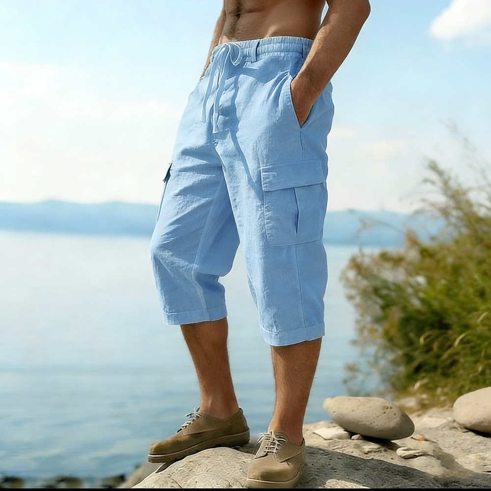 Bermudas Masculinas de Verão e - Short Linen Drawstring avaliação e preço