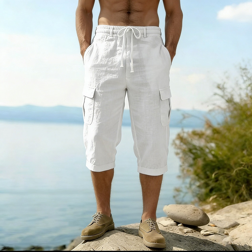 Bermudas Masculinas de Verão e - Short Linen Drawstring avaliação e preço